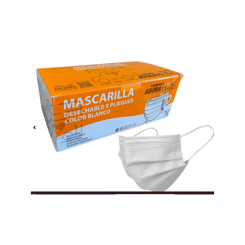 MASCARILLAS DESECHABLES 3 PLIEGUES BLANCA