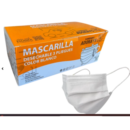 MASCARILLAS DESECHABLES 3 PLIEGUES BLANCA