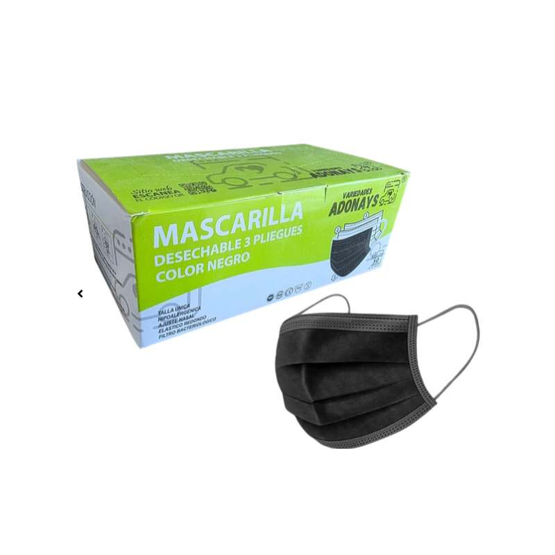 MASCARILLAS DESECHABLES 3 PLIEGUES NEGRA