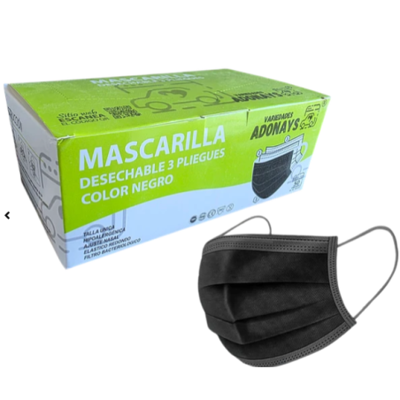 MASCARILLAS DESECHABLES 3 PLIEGUES NEGRA