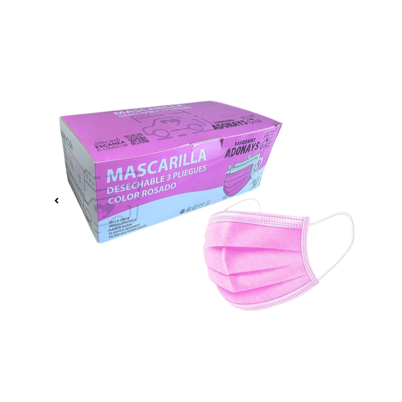 MASCARILLAS DESECHABLES 3 PLIEGUES ROSADO