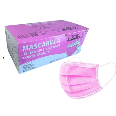 MASCARILLAS DESECHABLES 3 PLIEGUES ROSADO