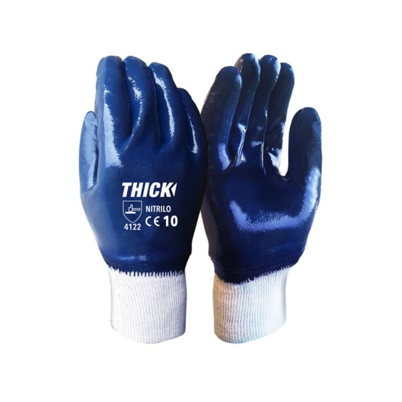 GUANTE NITRILO PUÑO TEJIDO AZUL THICK